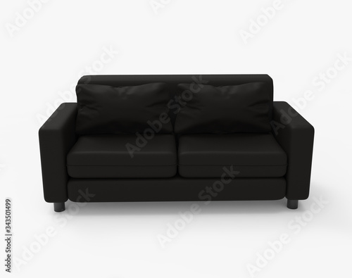 Black fabric double sofa. Isolated on white. Clipping path. 3D Rendering.