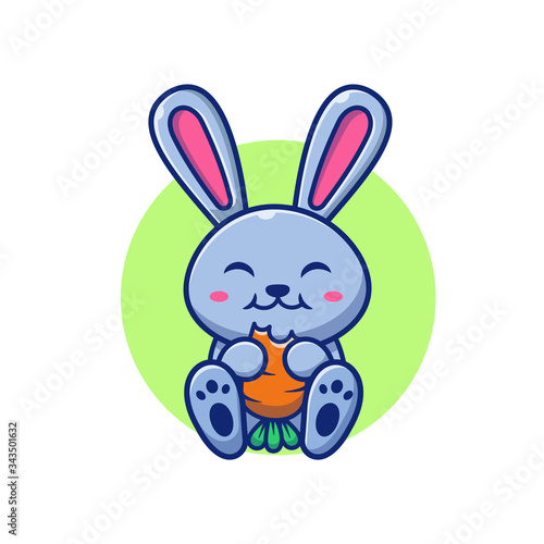 Cute Rabbit And Carrot Vector Icon Illustration. Bunny Logo Mascot Cartoon Character. Animal Logo Concept White Isolated. Flat Cartoon Style Suitable for Web Landing Page, Banner, Flyer, Sticker, Card