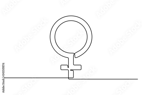 Continuous line drawing. Female symbol. Gender icon. Black isolated on white background. Hand drawn vector illustration. 