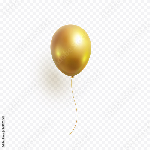 Balloon isolated on transparent background. Vector realistic gold, bronze or golden festive 3d helium ballon template for anniversary, birthday party design