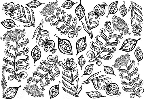 amazing unusual ornament flowers page coloring book nature fantasy art outline monochrome poster poster vector anti stress prints for kids and adult doodle sketch