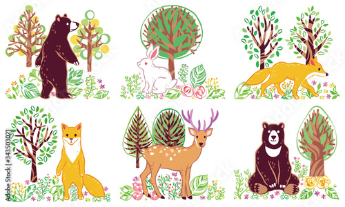 植物　動物　イラスト　セット　（シンプル）