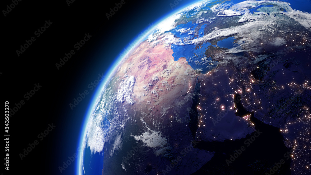 Obraz premium The Earth Space Planet 3D illustration background. City lights on planet. elements from NASA