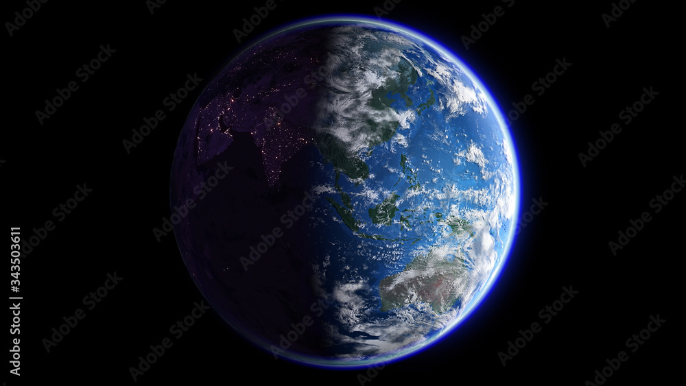 The Earth Space Planet 3D illustration background. City lights on planet. elements from NASA The Earth Space Planet 3D illustration background. City lights on planet. elements from NASA
