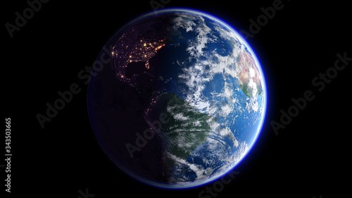 The Earth Space Planet 3D illustration background. City lights on planet. elements from NASA © bluebackimage