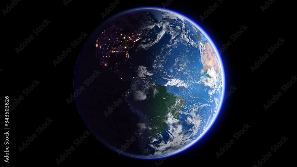 The Earth Space Planet 3D illustration background. City lights on planet. elements from NASA The Earth Space Planet 3D illustration background. City lights on planet. elements from NASA
