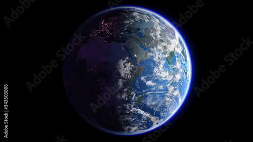 The Earth Space Planet 3D illustration background. City lights on planet. elements from NASA © bluebackimage