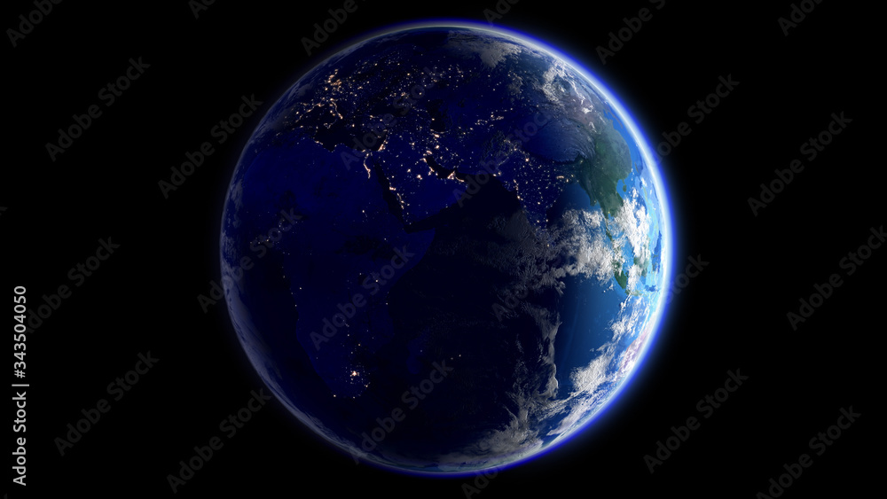 The Earth Space Planet 3D illustration background. City lights on planet. elements from NASA The Earth Space Planet 3D illustration background. City lights on planet. elements from NASA
