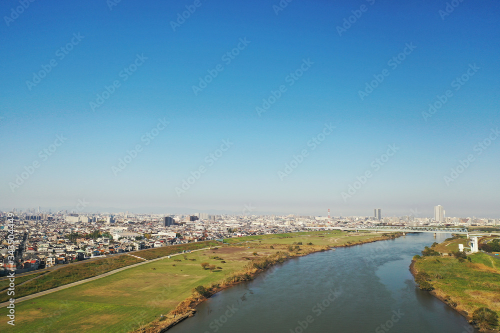 江戸川上空からの風景