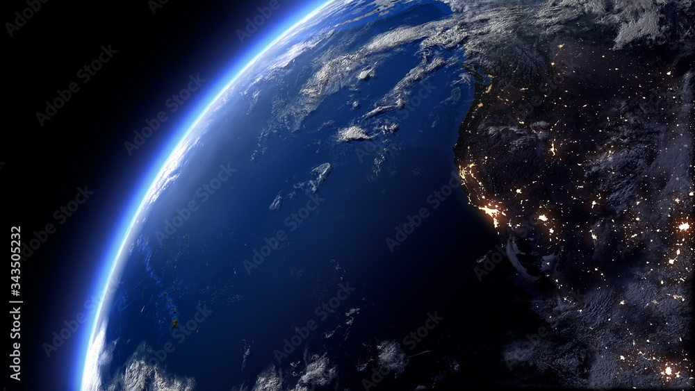 Obraz premium The Earth Space Planet 3D illustration background. City lights on planet. elements from NASA