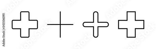 Plus Icons set. Add plus icon. Addition sign. Medical Plus icon