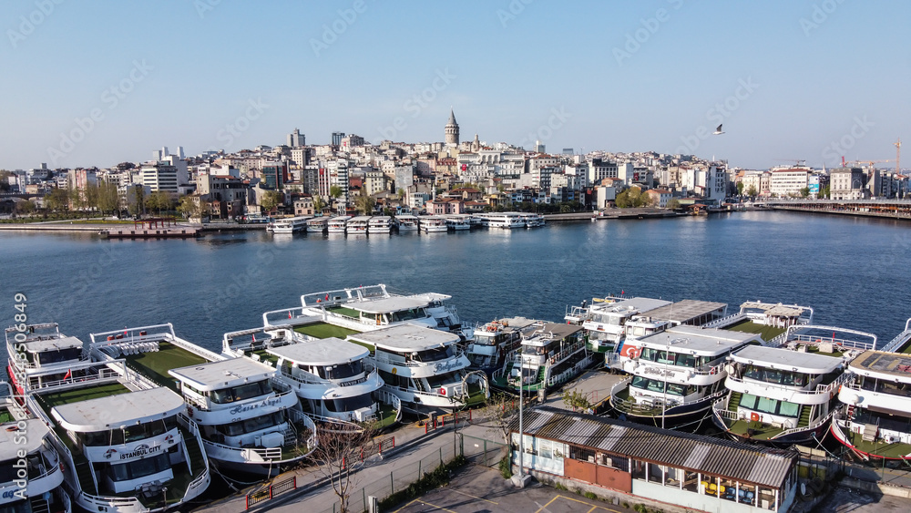 Cruising boat waiting on the Bosphorus in Intanbul