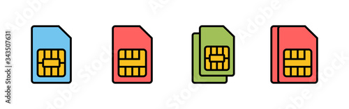 Sim card icons set vector. Mobile slot icon. Mobile cellular phone sim card chip. dual simcard