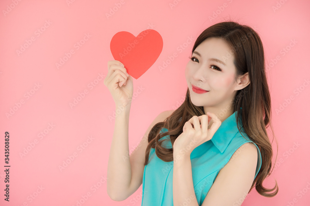 Headshot portrait of young asian sexy girl with long hair and red heart using as background cosmetics woman makeup fashion people model and valentine's day Headshot portrait of young asian sexy girl with long hair and red heart using as background cosmetics woman makeup fashion people model and valentine's day