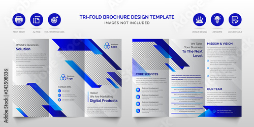 Professional corporate modern blue multipurpose tri-fold brochure or best business trifold brochure design template 