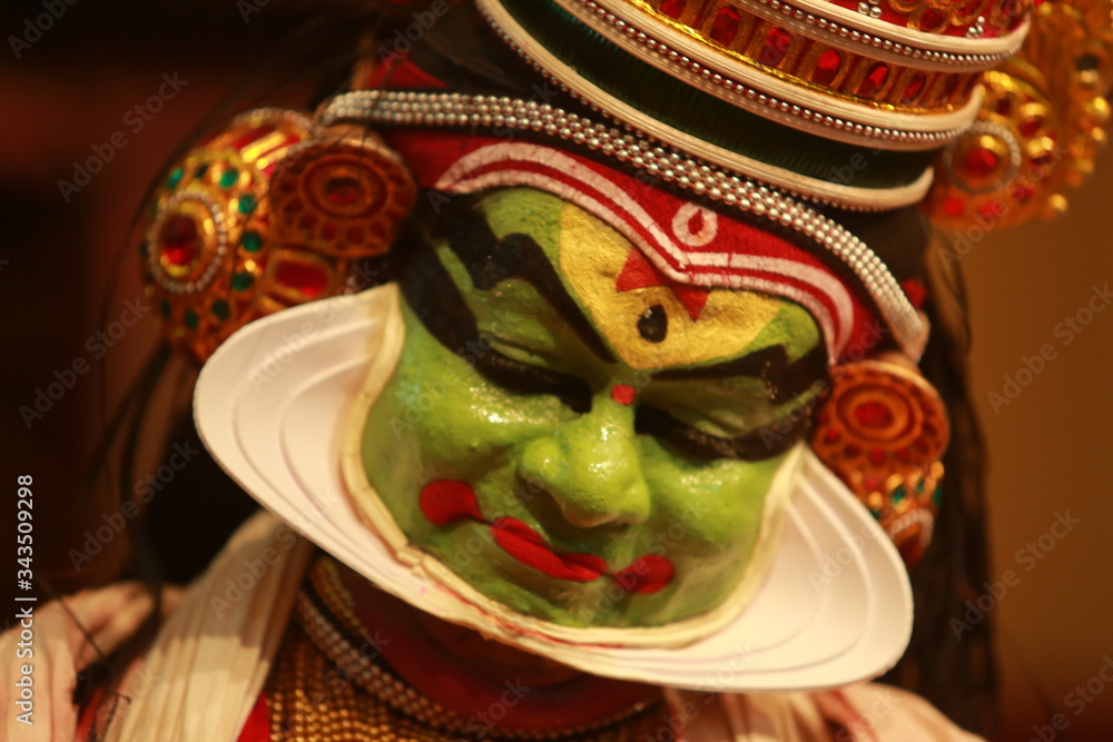 Kathakali, the most beautiful Art form of Kerala, God's own Country.facial expression of famous indian classical dance kathakali. which is performed at south indian state of kerala.