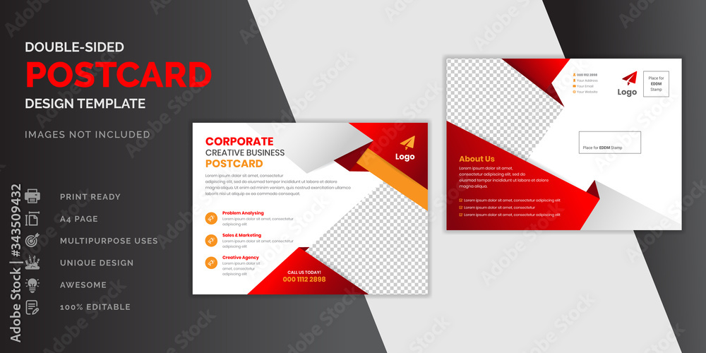 Corporate business red postcard or EDDM postcard design template
