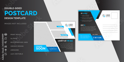 Real estate blue postcard or EDDM postcard design template photo