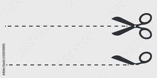 Scissors with cut line icon isolated. Vector illustration. 