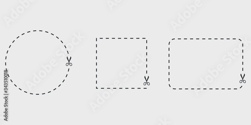 Coupon template. Dashed line with scissors black vector label. Shape to cut off using scissors. Vector illustration. 