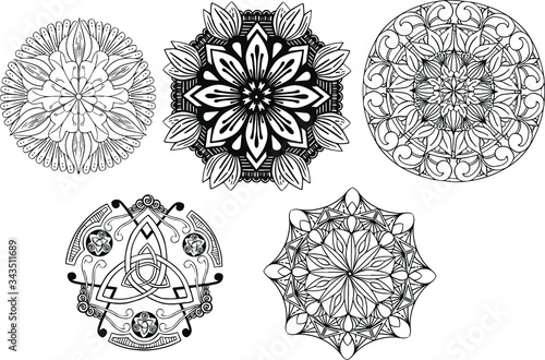 Circle flower of mandala with floral ornament pattern,Vector mandala relaxation patterns unique design with nature style, Hand drawn pattern, Mandala template for page decoration cards, book