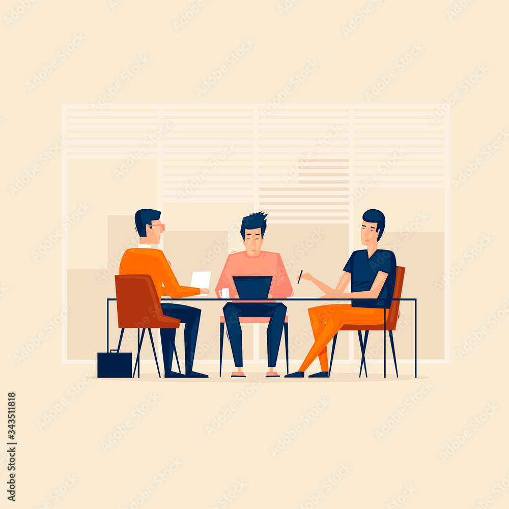 Teamwork, office life, people are sitting at computers. Business. Flat style vector illustration.