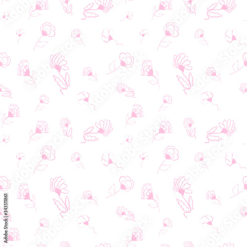 background for fabric. pink flowers child's drawing. delicate simple roses. design of children's packaging