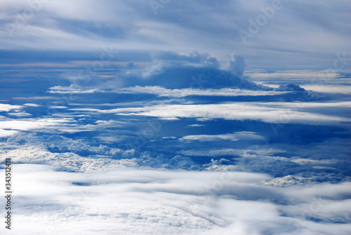 Aerial scene from airplane of Nature of blue Sky and White Clouds Texture background © kittinit