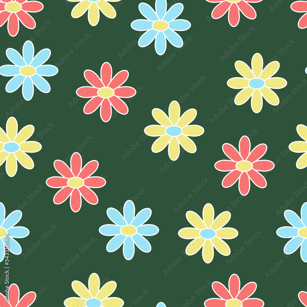 Seamless pattern with flowers on a green background Seamless pattern with flowers on a green background