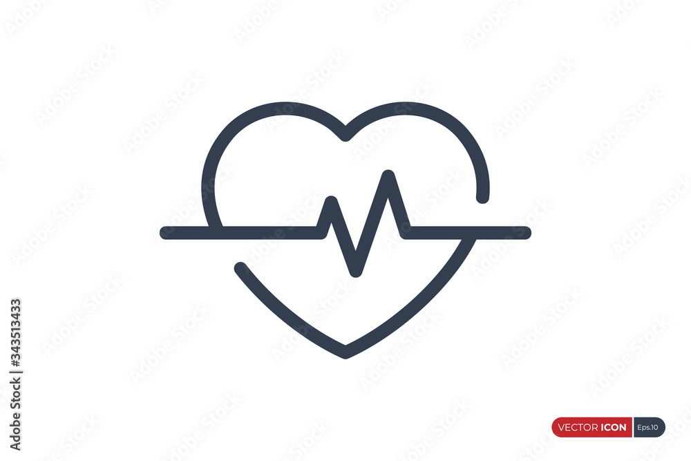 Heartbeat Icon Linear Style, Pulse Wave ECG Cardiograph symbol isolated on White Background. Usable for Healthcare and Medical Graphic Resources. Flat Vector Illustration. Heartbeat Icon Linear Style, Pulse Wave ECG Cardiograph symbol isolated on White Background. Usable for Healthcare and Medical Graphic Resources. Flat Vector Illustration.
