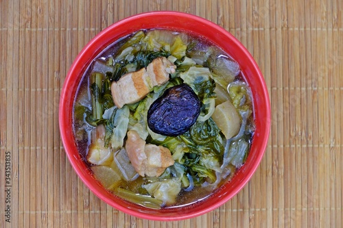 Chinese vegetables stew, mixture of vegetables, Shiitake mushroom and pork belly.