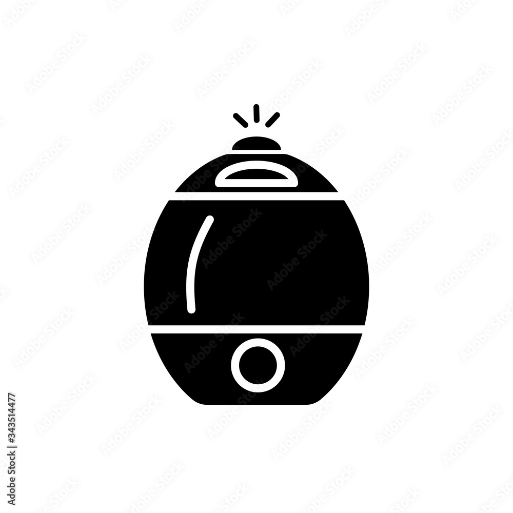 Obraz premium Black humidifier air diffuser icon isolated on white background. Purifier microclimate ultrasonic home flat vector illustration. Healthy humidity.