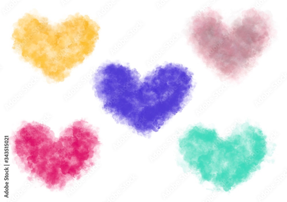 Set of abstract multi colored smoky hearts. Heart design element. Holiday decoration. Set of abstract multi colored smoky hearts. Heart design element. Holiday decoration.