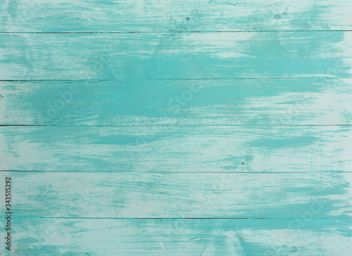 Turquoise bright colored vintage wood boards. Grunge wooden background.