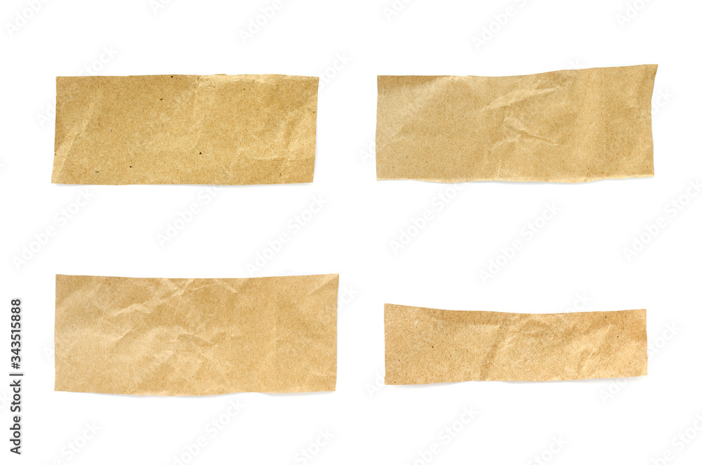 Set torn paper Isolated on a white background. Recycled paper craft stick on a white background. Brown paper torn or ripped pieces of paper isolated on white background.