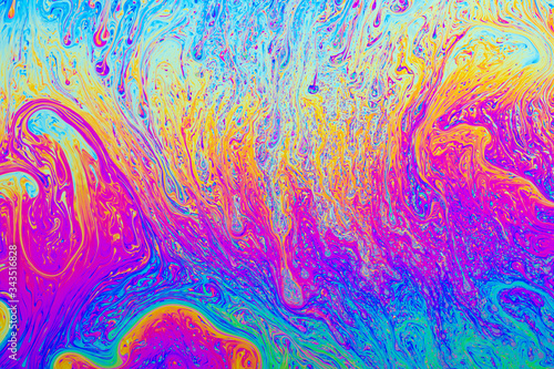 Psychedelic pattern formed on the surface of a soap bubble