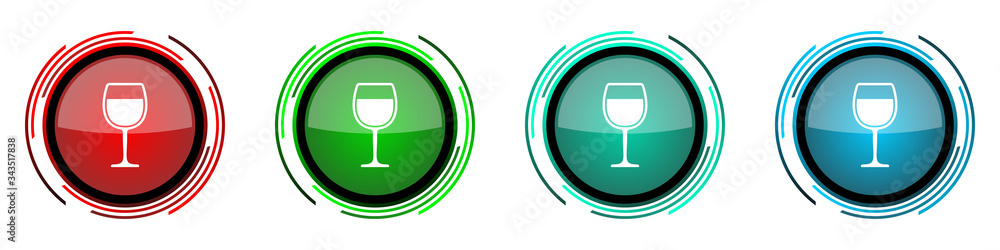 Alcohol round glossy vector icons, glass set of buttons for webdesign, internet and mobile phone applications in four colors options isolated on white background Alcohol round glossy vector icons, glass set of buttons for webdesign, internet and mobile phone applications in four colors options isolated on white background