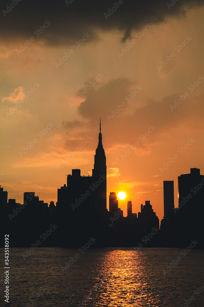 New York City, USA. Isolated on yellow, sunset, Manhattanhenge