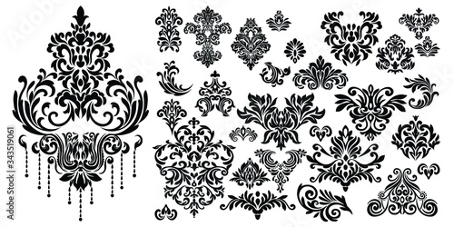 Damask pattern vector element. Classic luxury old-fashioned ornament grunge background. Royal victorian texture for wallpaper, textile, fabric, wrapping. Exquisite floral baroque patterns.