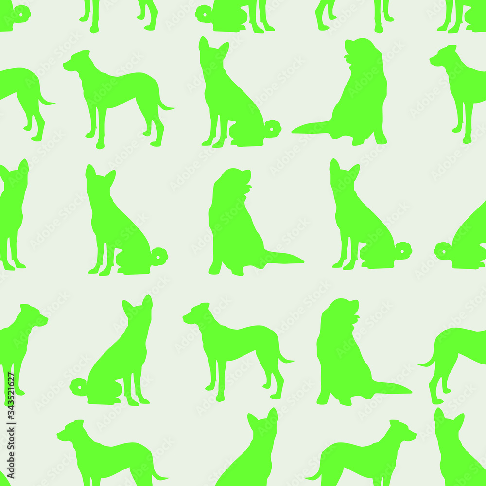 Seamless color pattern with cute dogs. Vector illustration with funny puppies. Background for fabric, textile design, wrapping paper or wallpaper.
