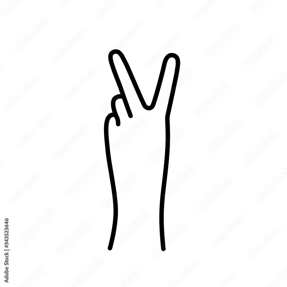 PEACE SIGN. VICTORY sign. Hand gesture The V symbol of peace. Korean finger symbol for victory. Vector illustration on white background. Hand drawn design for print greeting cards, banner, poster PEACE SIGN. VICTORY sign. Hand gesture The V symbol of peace. Korean finger symbol for victory. Vector illustration on white background. Hand drawn design for print greeting cards, banner, poster
