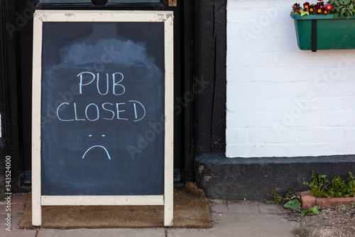 Pub Closed Sign Due to Coronavirus COVID-19 Pandemic