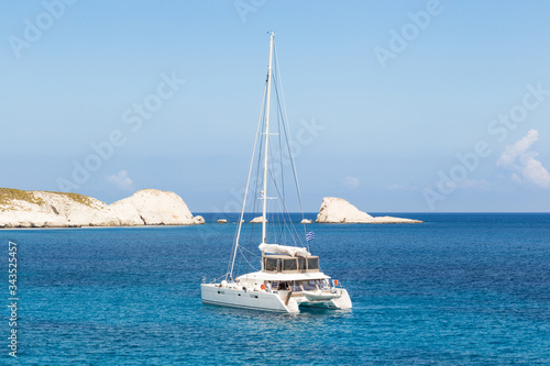 Catamaran in the sea of Milos, Greece