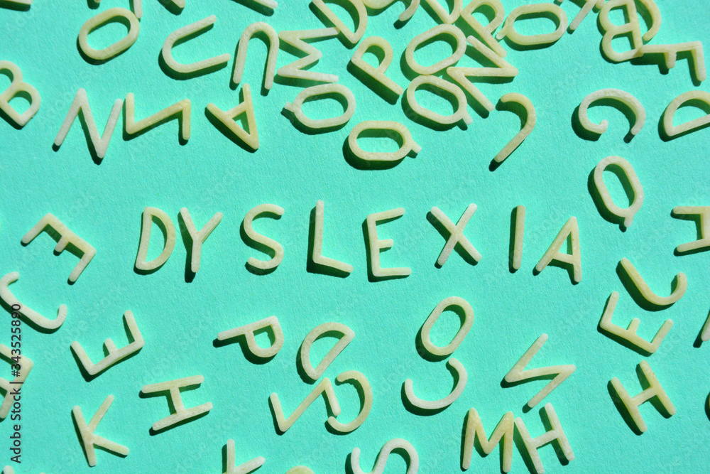 Dyslexia, word surrounded by random letters