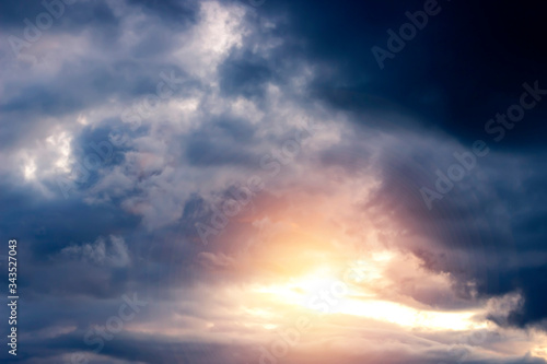 Dramatic sky with clouds on sunset evening. Natural abstract background. © sergofan2015