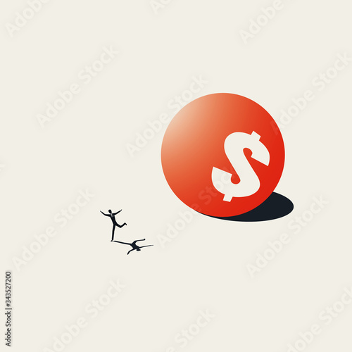 Debt and bankruptcy business vector concept with businessman running away. Symbol of financial stress.