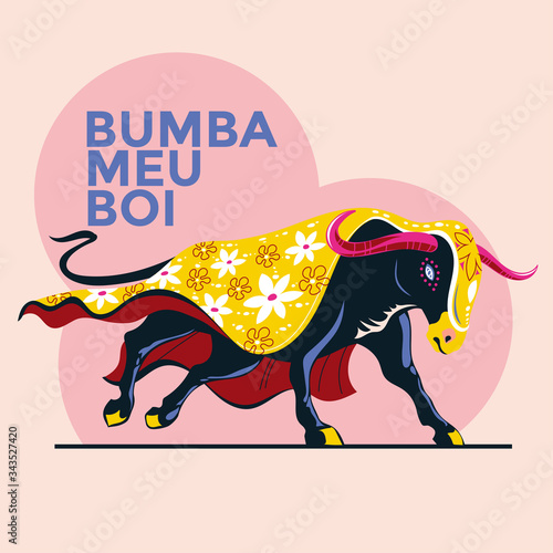 Vector illustration of traditional brazilian celebration - "bumba meu boi" is translated as hit my bull