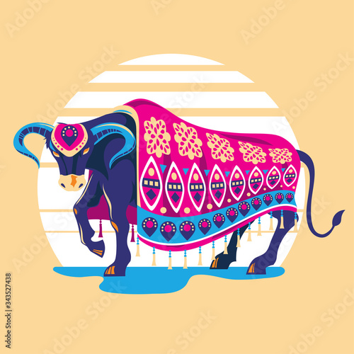 Vector illustration of traditional brazilian celebration - "bumba meu boi" is translated as hit my bull