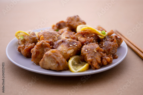 Sticky Chinese Lemon Chicken on the plate