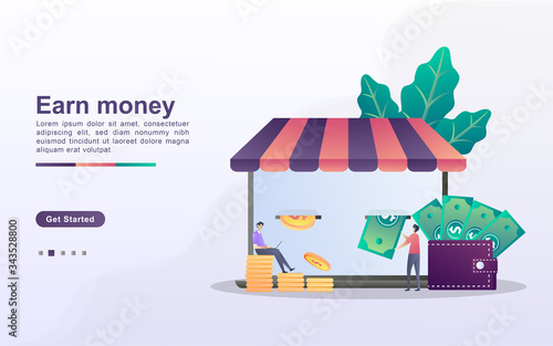 Vector illustration of Earn Money concept, Get cash prizes from e commerce, reward programs for customers.